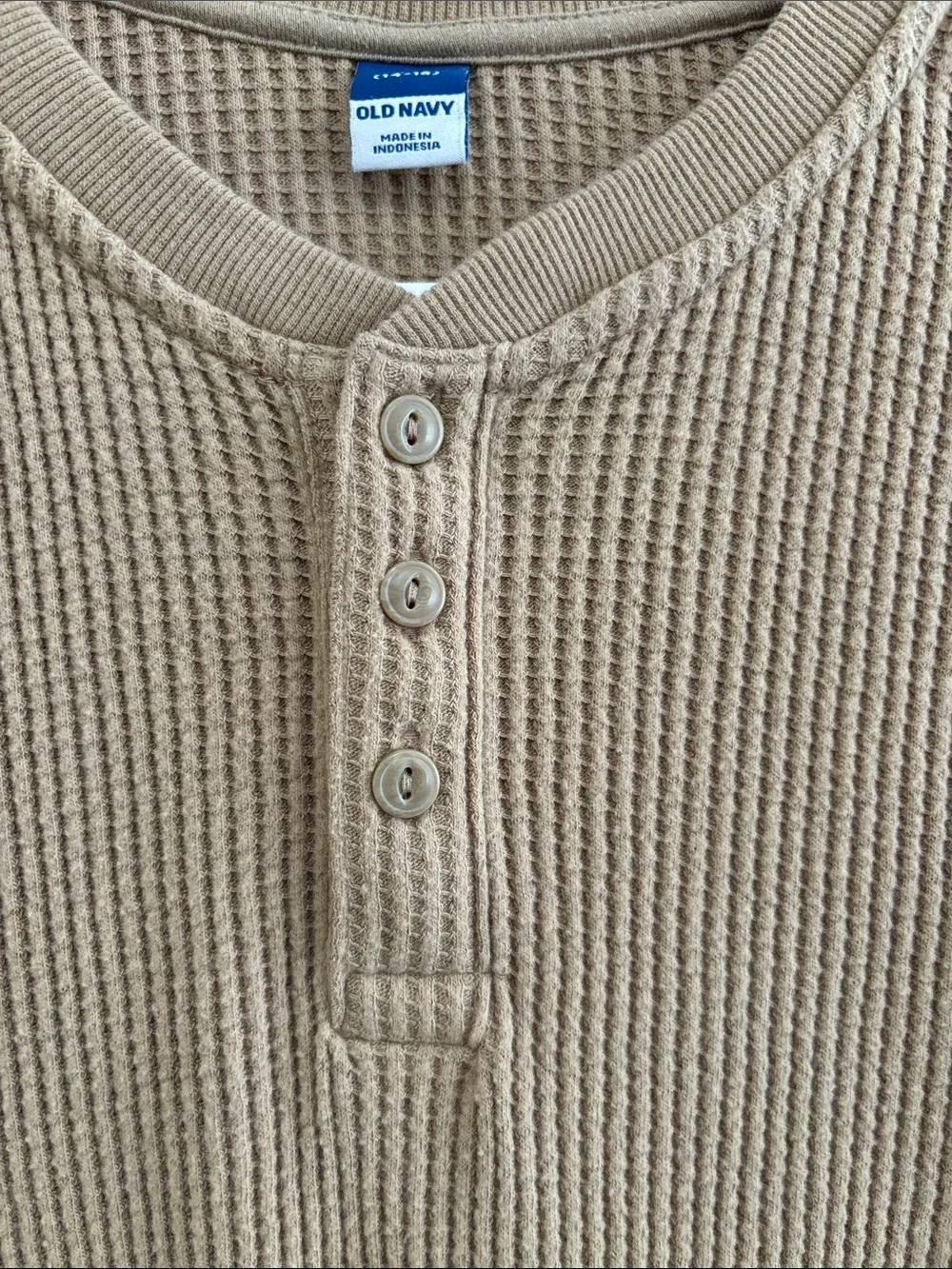 Kids Waffle Knit Henley Long Sleeve - Tan